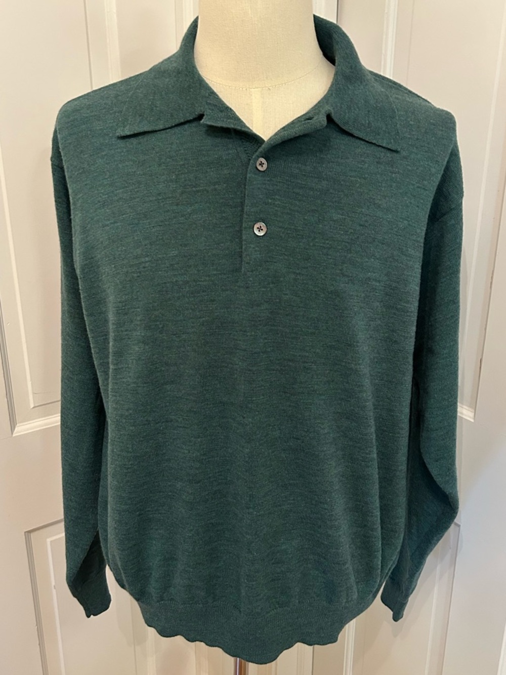 BOBBY JONES VTG 90s Wool Knit Polo Sweater Green Long Sleeve Men L